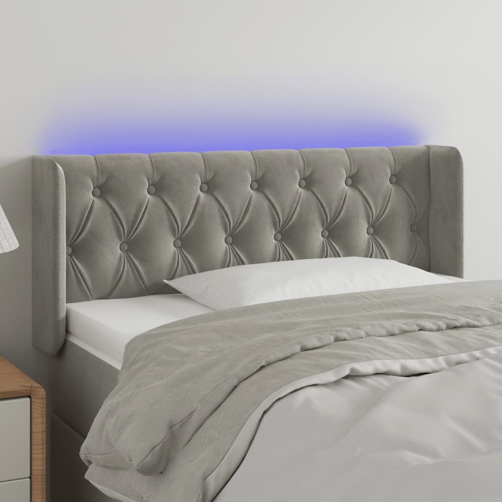 vidaXL Cabeceira de cama c/ luzes LED veludo 93x16x78/88cm cinza-claro