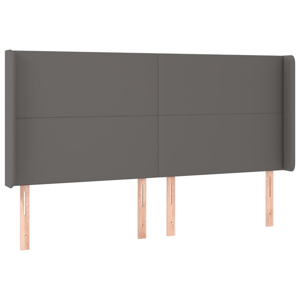 vidaXL Cabeceira cama c/ LED couro artif. 163x16x118/128 cm cinzento