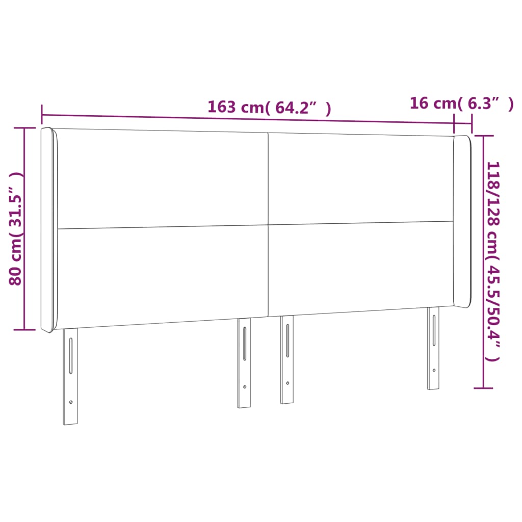 vidaXL Cabeceira cama c/ LED couro artif. 163x16x118/128 cm cinzento