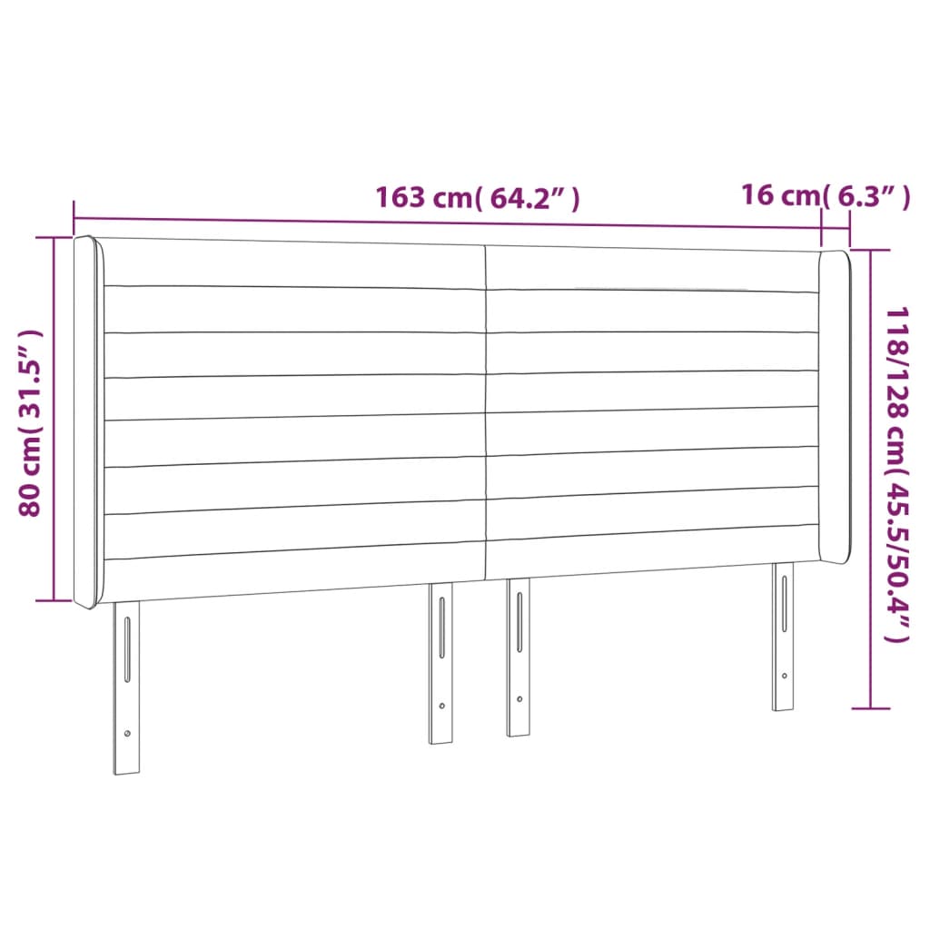 vidaXL Cabeceira de cama c/ luzes LED veludo 163x16x118/128 cm rosa