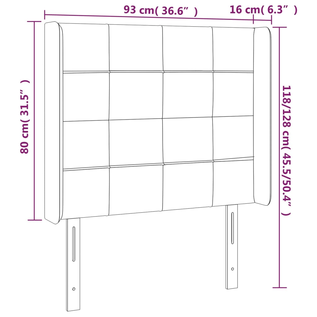 vidaXL Cabeceira de cama c/ luzes LED veludo 93x16x118/128 cm preto