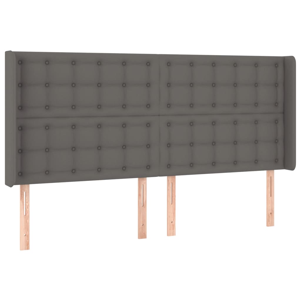 vidaXL Cabeceira cama c/ LED couro artif. 203x16x118/128 cm cinzento