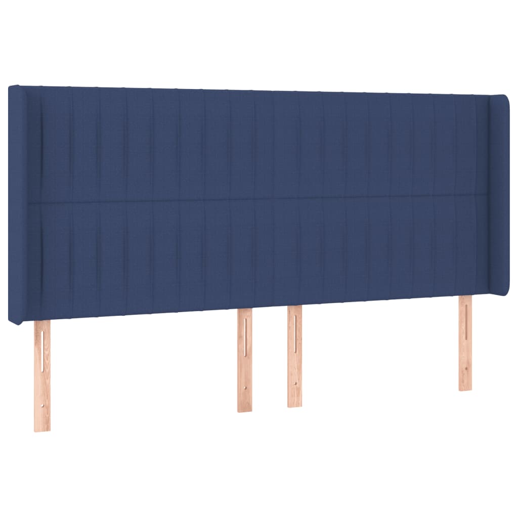 vidaXL Cabeceira de cama c/ luzes LED tecido 163x16x118/128 cm azul