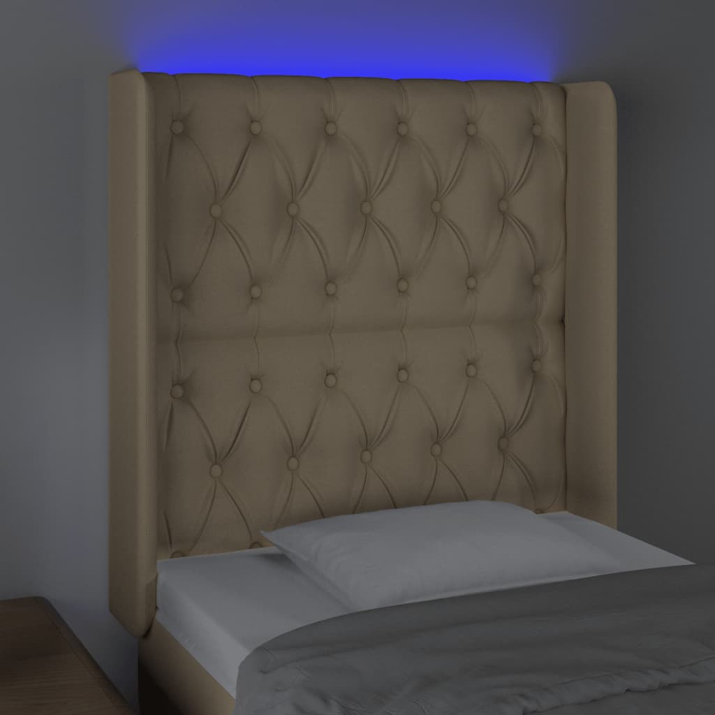 vidaXL Cabeceira de cama c/ luzes LED tecido 83x16x118/128cm cor creme