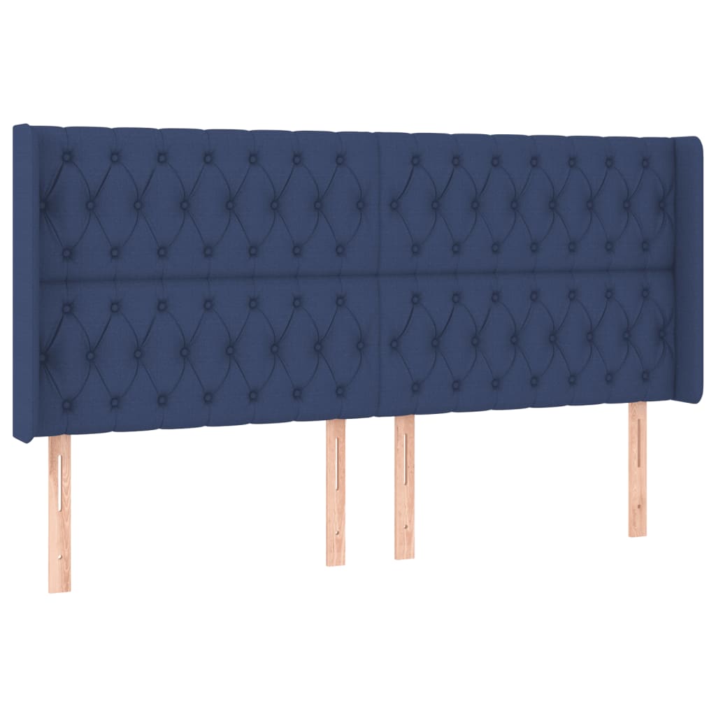 vidaXL Cabeceira de cama c/ luzes LED tecido 183x16x118/128 cm azul