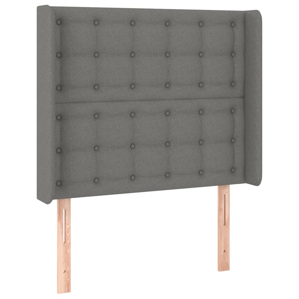 vidaXL Cabeceira de cama c/ LED tecido 93x16x118/128 cm cinza-escuro