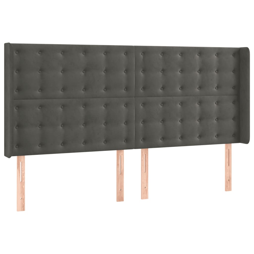 vidaXL Cabeceira de cama c/ LED veludo 183x16x118/128 cm cinza-escuro