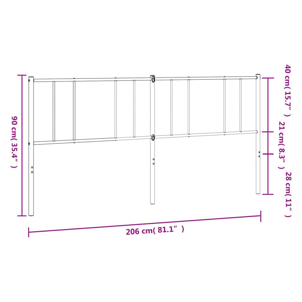 vidaXL Cabeceira de cama 200 cm metal preto