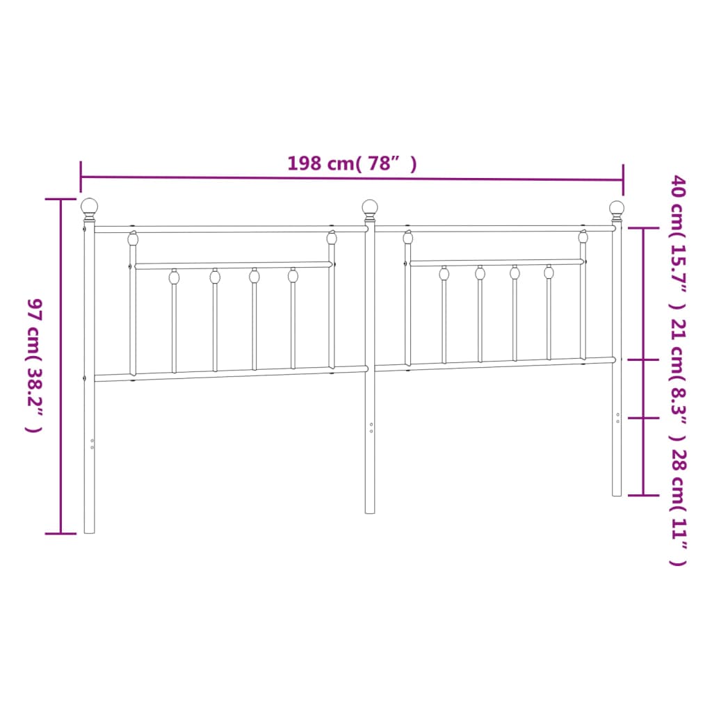 vidaXL Cabeceira de cama 193 cm metal preto