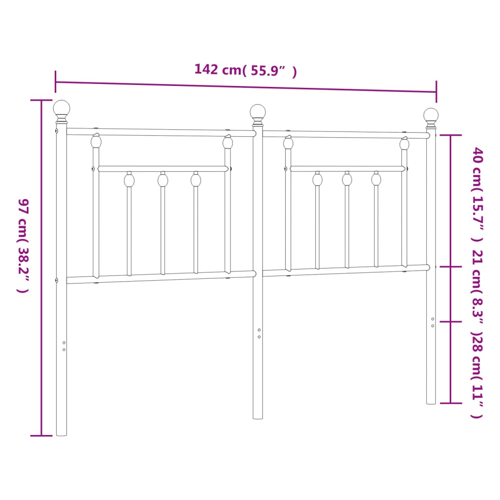 vidaXL Cabeceira de cama 135 cm metal preto