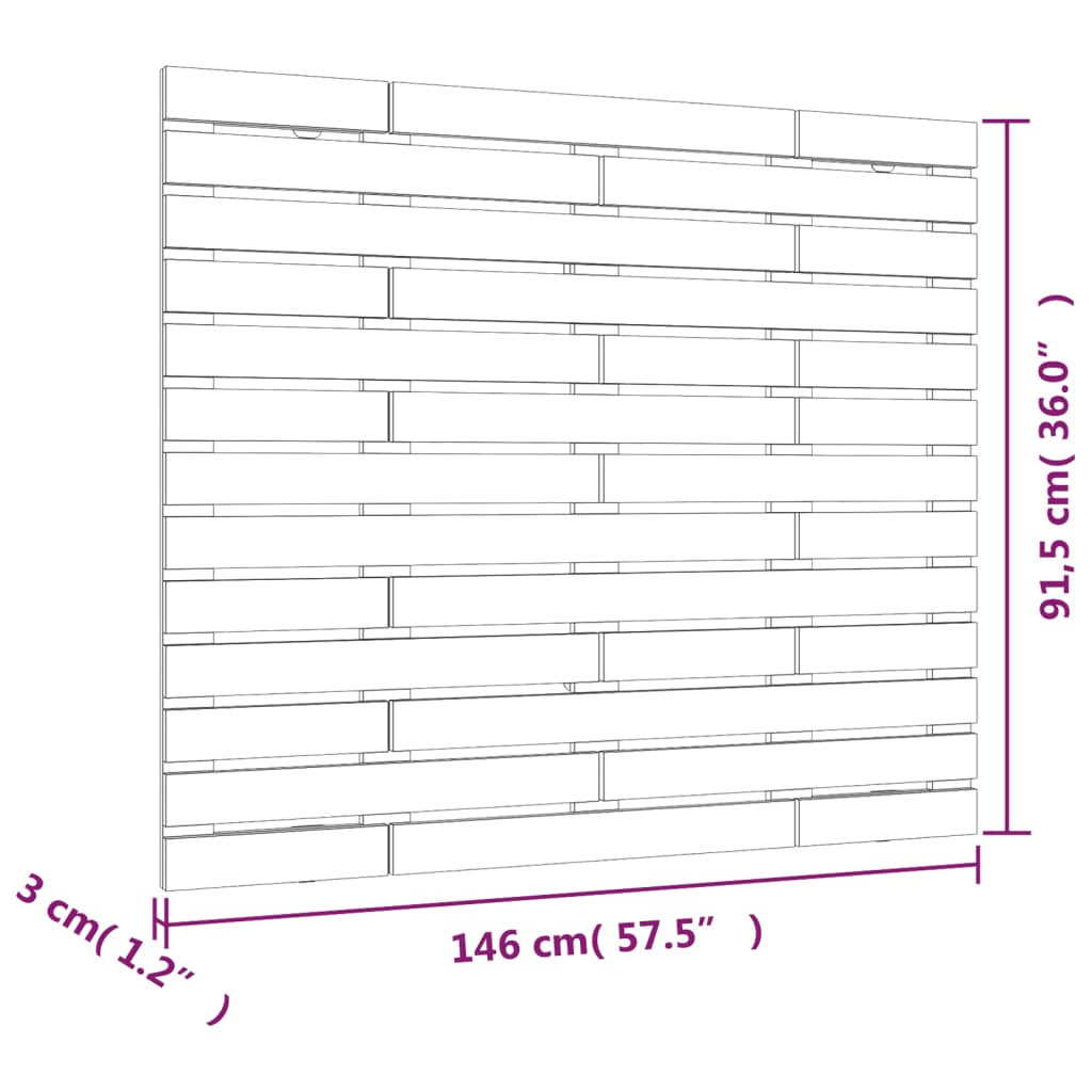 vidaXL Cabeceira de parede 146x3x91,5cm madeira de pinho maciça branco