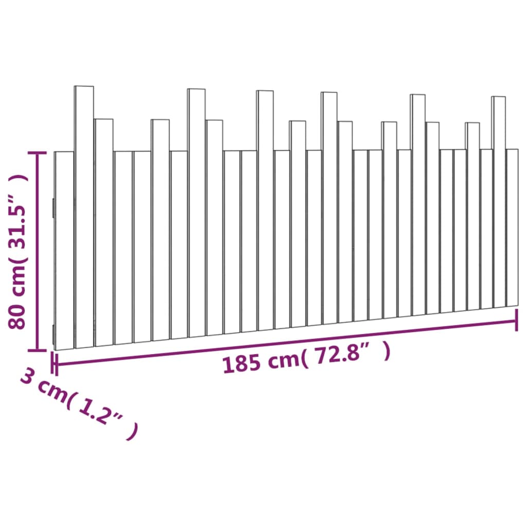vidaXL Cabeceira de parede 185x3x80 cm madeira de pinho maciça