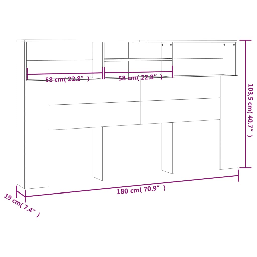 vidaXL Armário de cabeceira 180x19x103,5 cm cinzento cimento