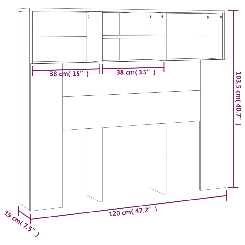 vidaXL Armário de cabeceira 120x19x103,5 cm branco brilhante