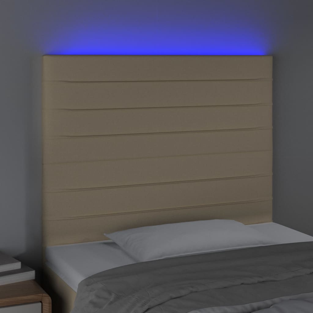 vidaXL Cabeceira de cama c/ LED tecido 80x5x118/128cm crème