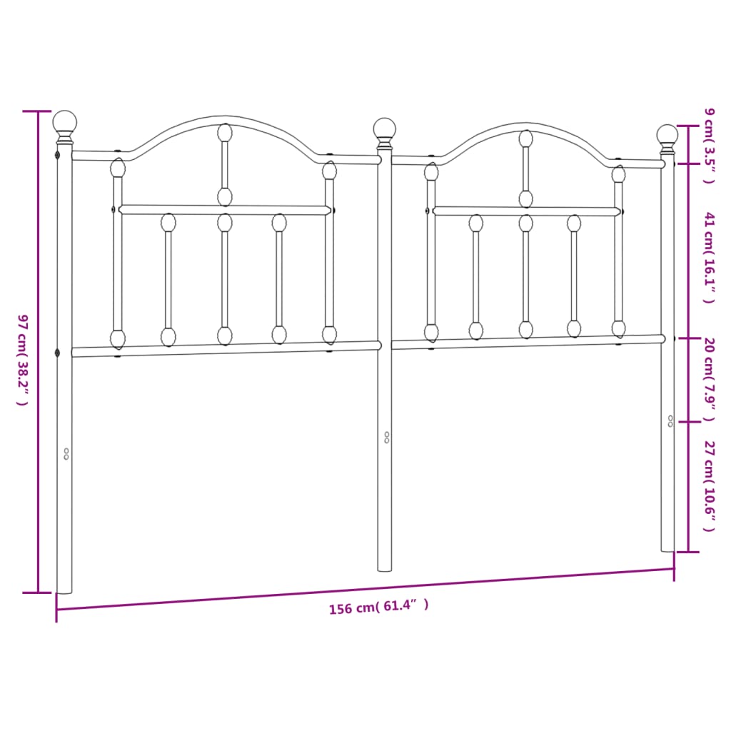 vidaXL Cabeceira de cama 150 cm metal preto