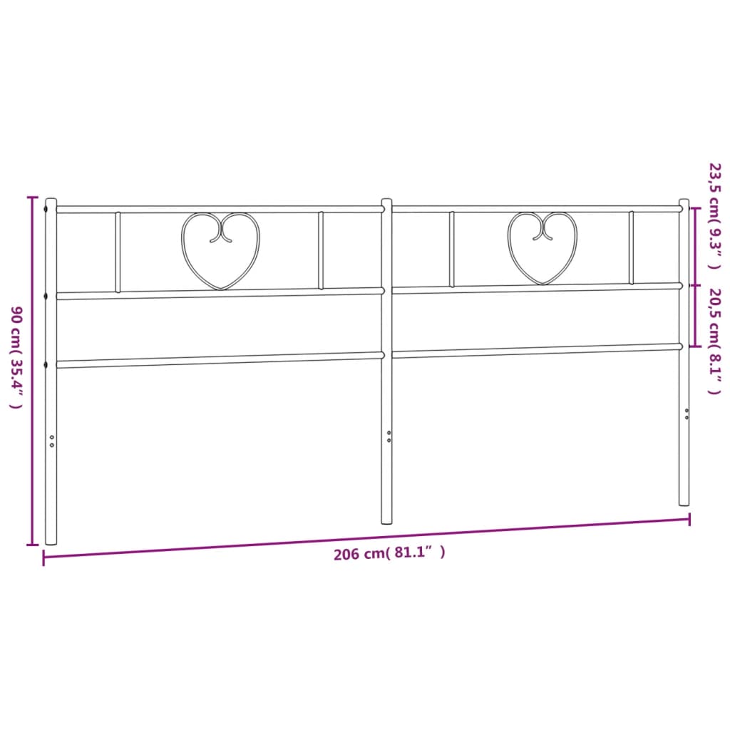 vidaXL Cabeceira de cama 200 cm metal preto