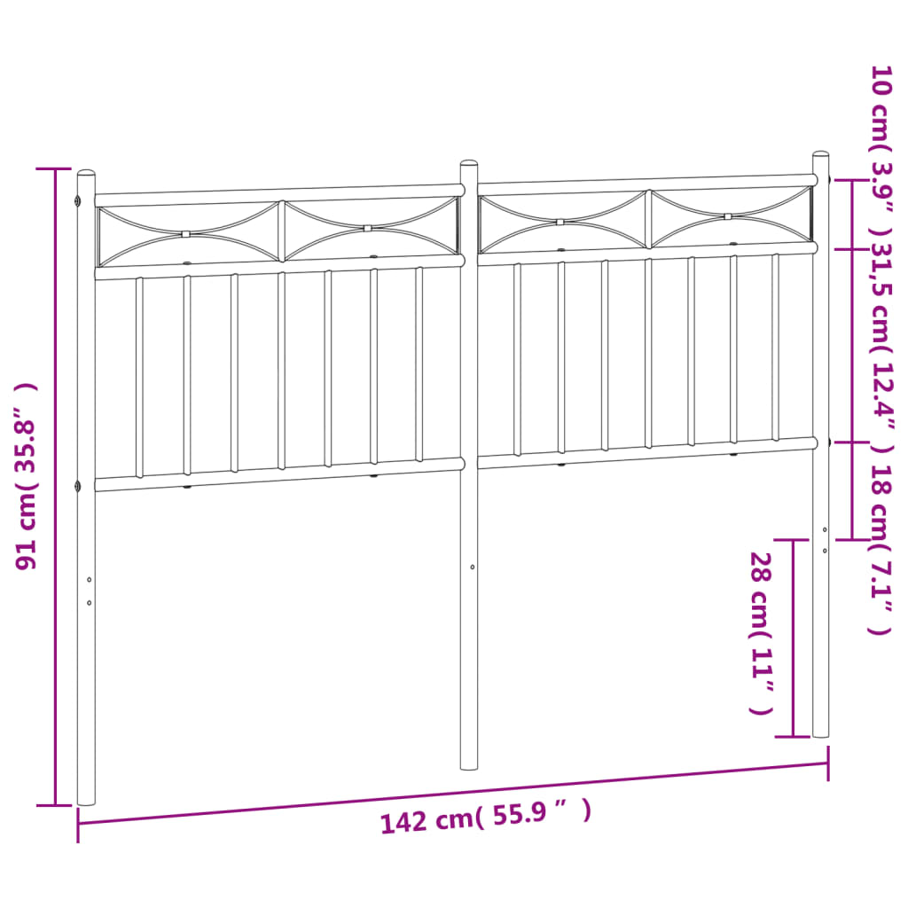 vidaXL Cabeceira de cama 135 cm metal preto