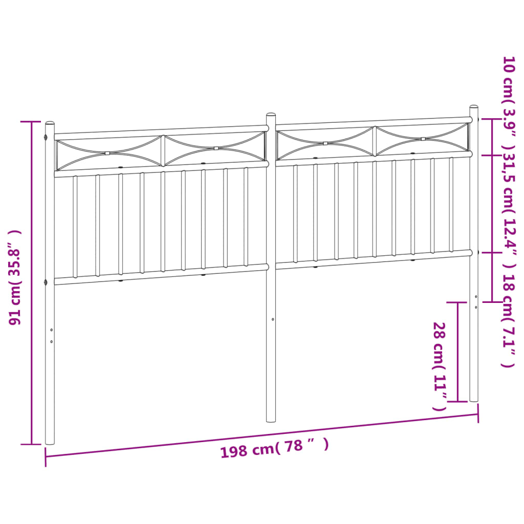 vidaXL Cabeceira de cama 193 cm metal preto