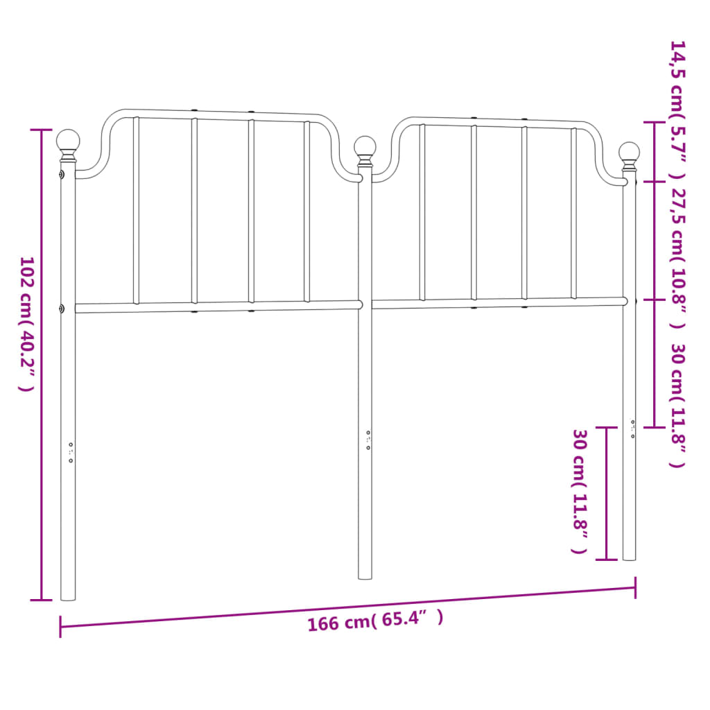 vidaXL Cabeceira de cama 160 cm metal preto