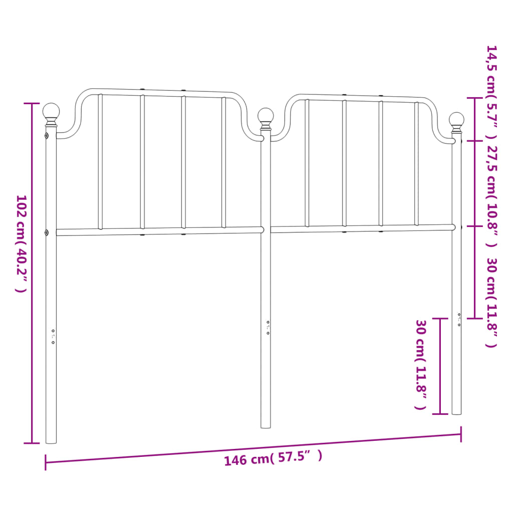 vidaXL Cabeceira de cama 140 cm metal preto