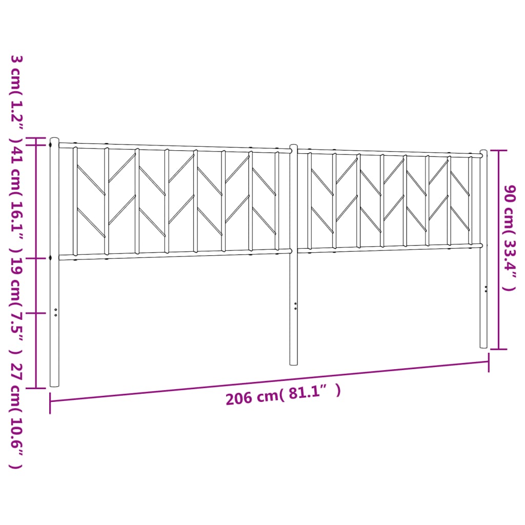 vidaXL Cabeceira de cama 200 cm metal preto