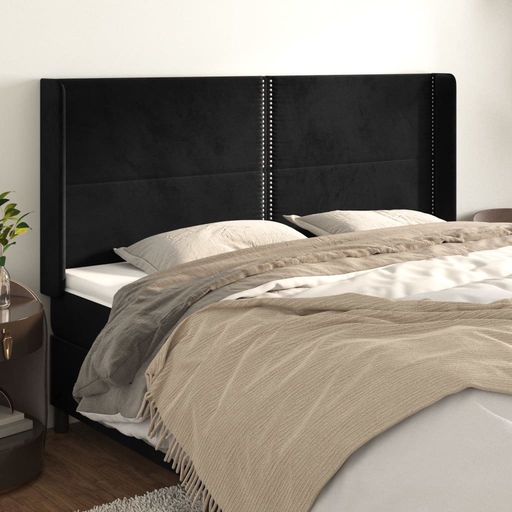 vidaXL Cabeceira de cama c/ abas veludo 163x16x118/128 cm preto