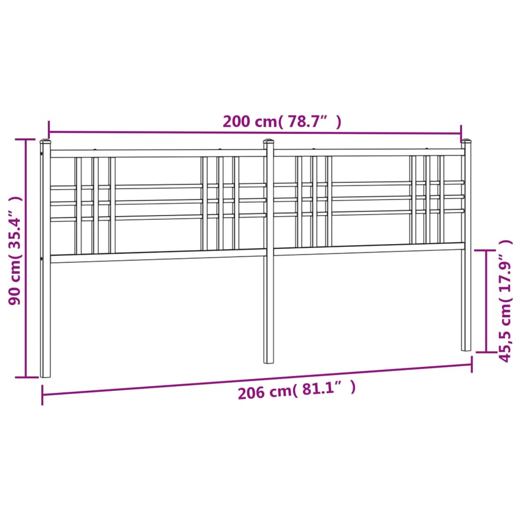 vidaXL Cabeceira de cama 200 cm metal preto