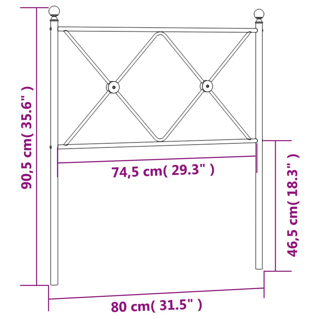 vidaXL Cabeceira de cama 75 cm metal preto