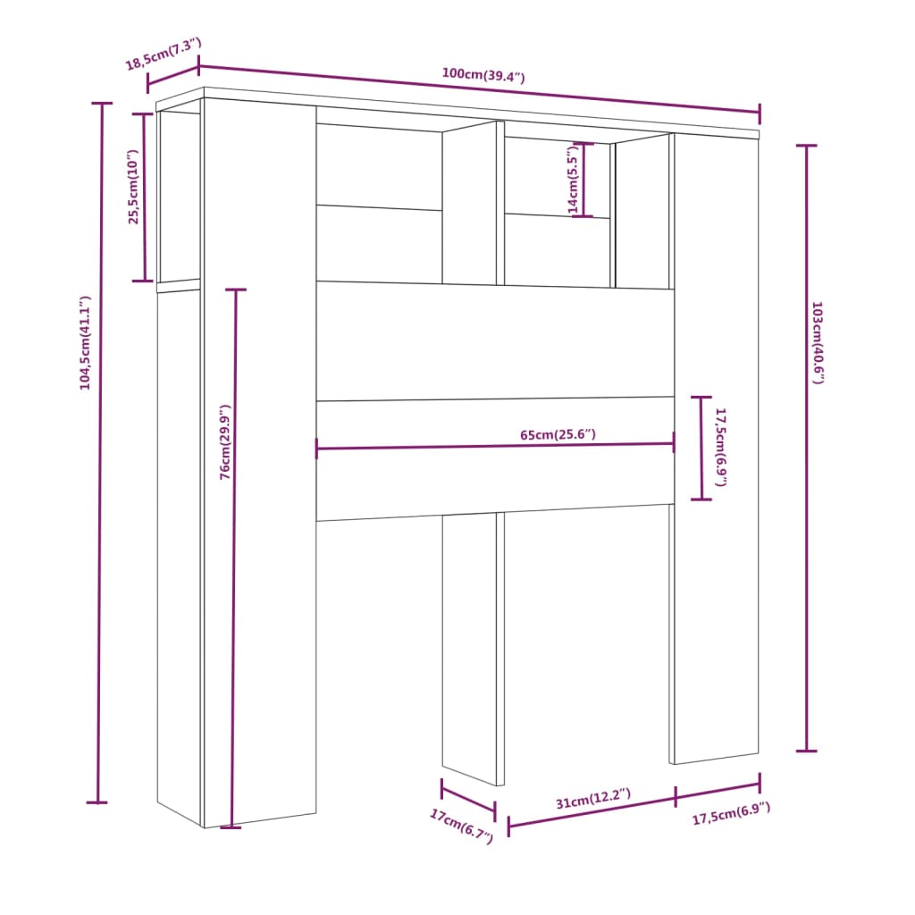 vidaXL Armário de cabeceira 100x18,5x104,5 cm branco