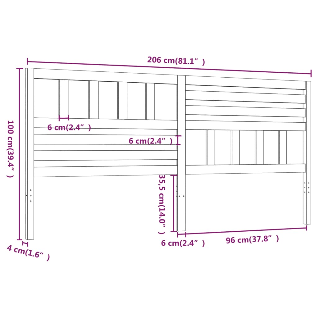 vidaXL Cabeceira de cama 206x4x100 cm pinho maciço castanho mel