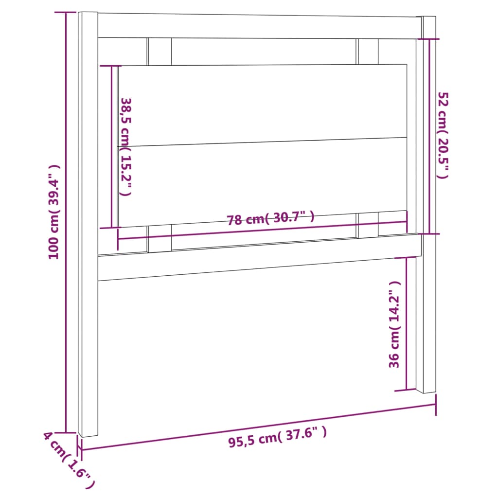 vidaXL Cabeceira de cama 95,5x4x100 cm pinho maciço preto