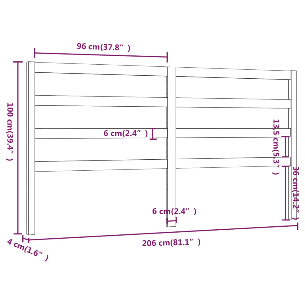 vidaXL Cabeceira de cama 206x4x100 cm pinho maciço cinzento