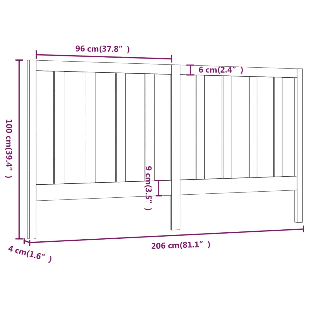 vidaXL Cabeceira de cama 206x4x100 cm pinho maciço cinzento