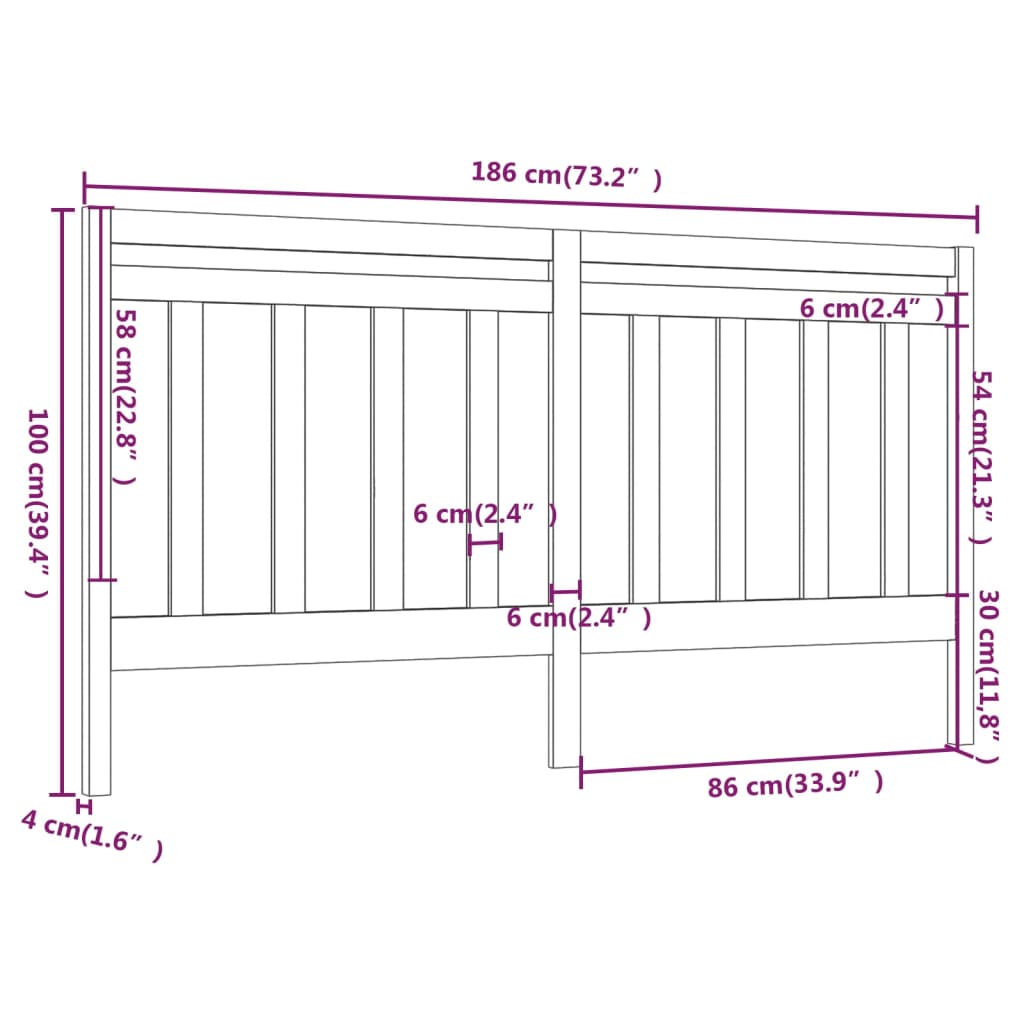 vidaXL Cabeceira de cama 186x4x100 cm pinho maciço preto