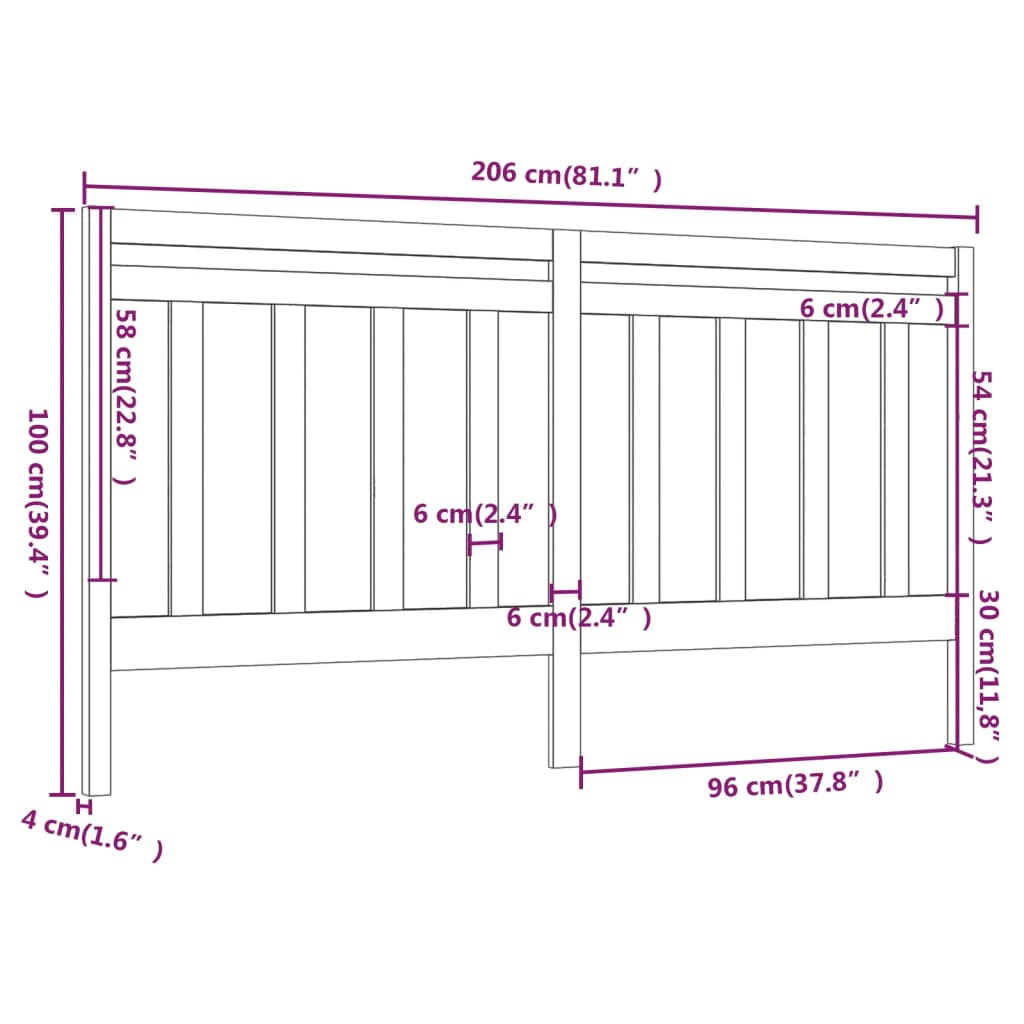 vidaXL Cabeceira de cama 206x4x100 cm pinho maciço preto