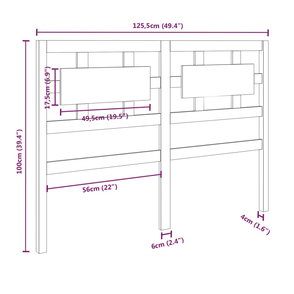 vidaXL Cabeceira de cama 125,5x4x100 cm pinho maciço preto