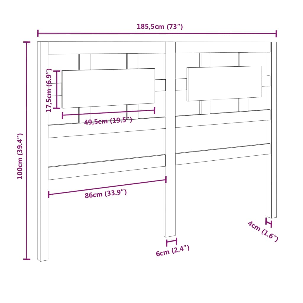 vidaXL Cabeceira de cama 185,5x4x100 cm pinho maciço cinzento