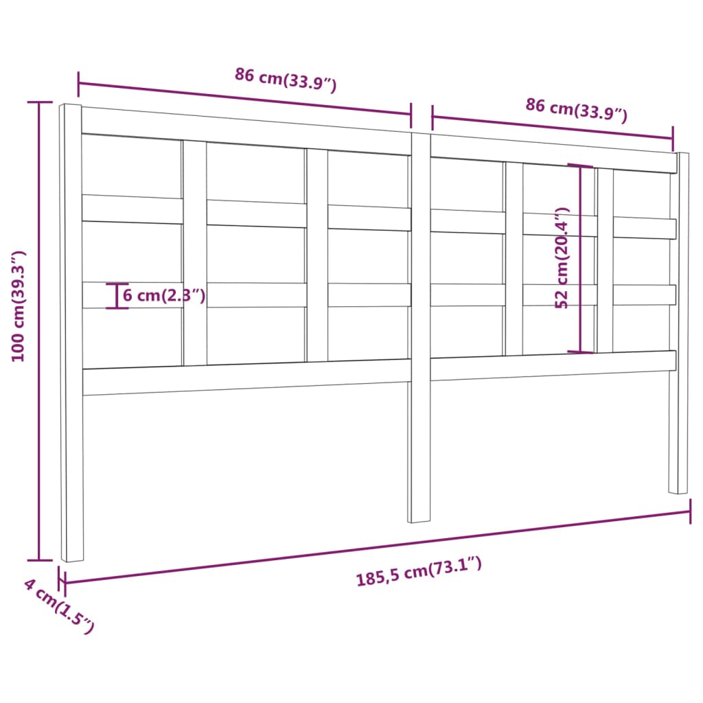 vidaXL Cabeceira de cama 185,5x4x100 cm pinho maciço cinzento