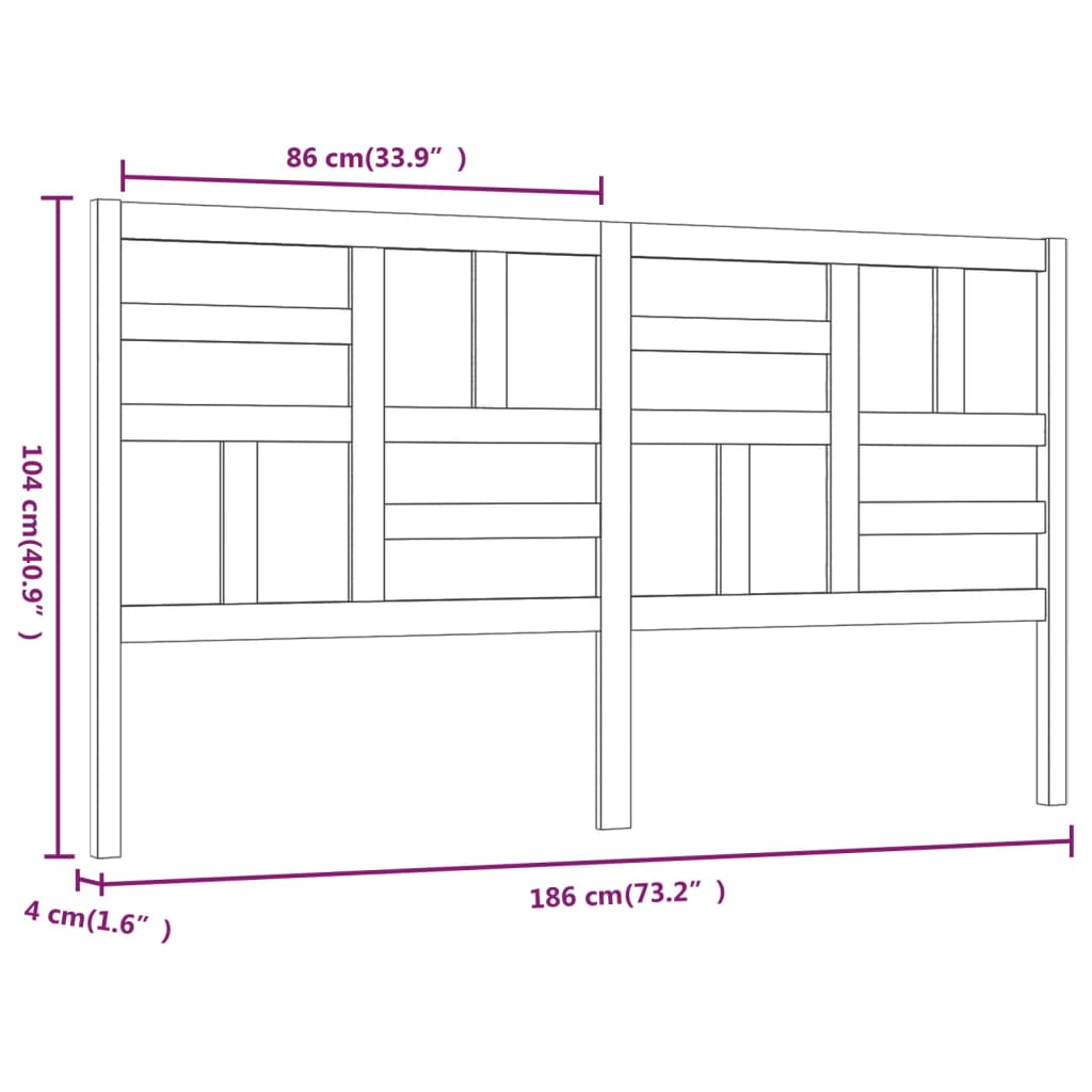 vidaXL Cabeceira de cama 186x4x104 cm pinho maciço preto