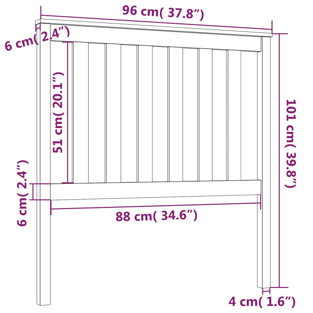 vidaXL Cabeceira de cama 96x6x101 cm pinho maciço preto