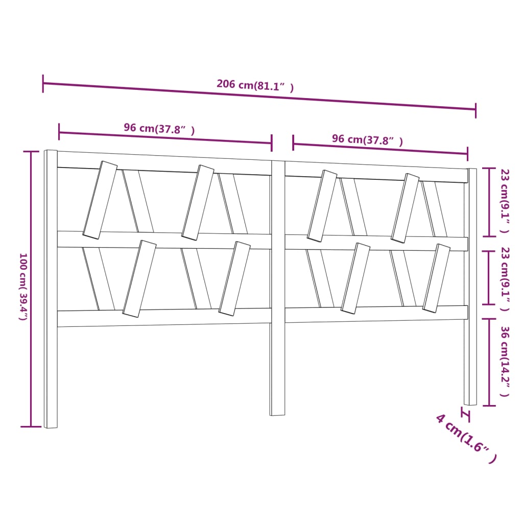 vidaXL Cabeceira de cama 206x4x100 cm pinho maciço