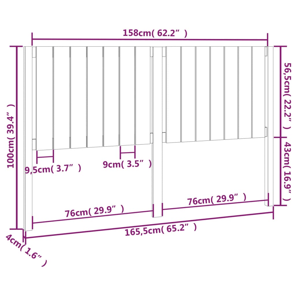 vidaXL Cabeceira de cama 165,5x4x100 cm madeira de pinho maciça branco