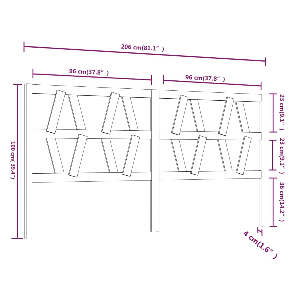 vidaXL Cabeceira de cama 206x4x100 cm pinho maciço cinzento