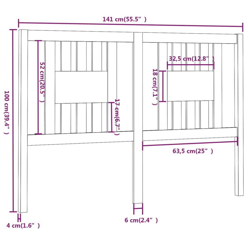 vidaXL Cabeceira de cama 141x4x100 cm pinho maciço castanho mel