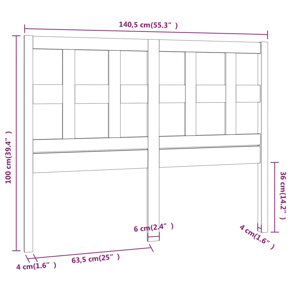 vidaXL Cabeceira de cama 140,5x4x100 cm pinho maciço preto