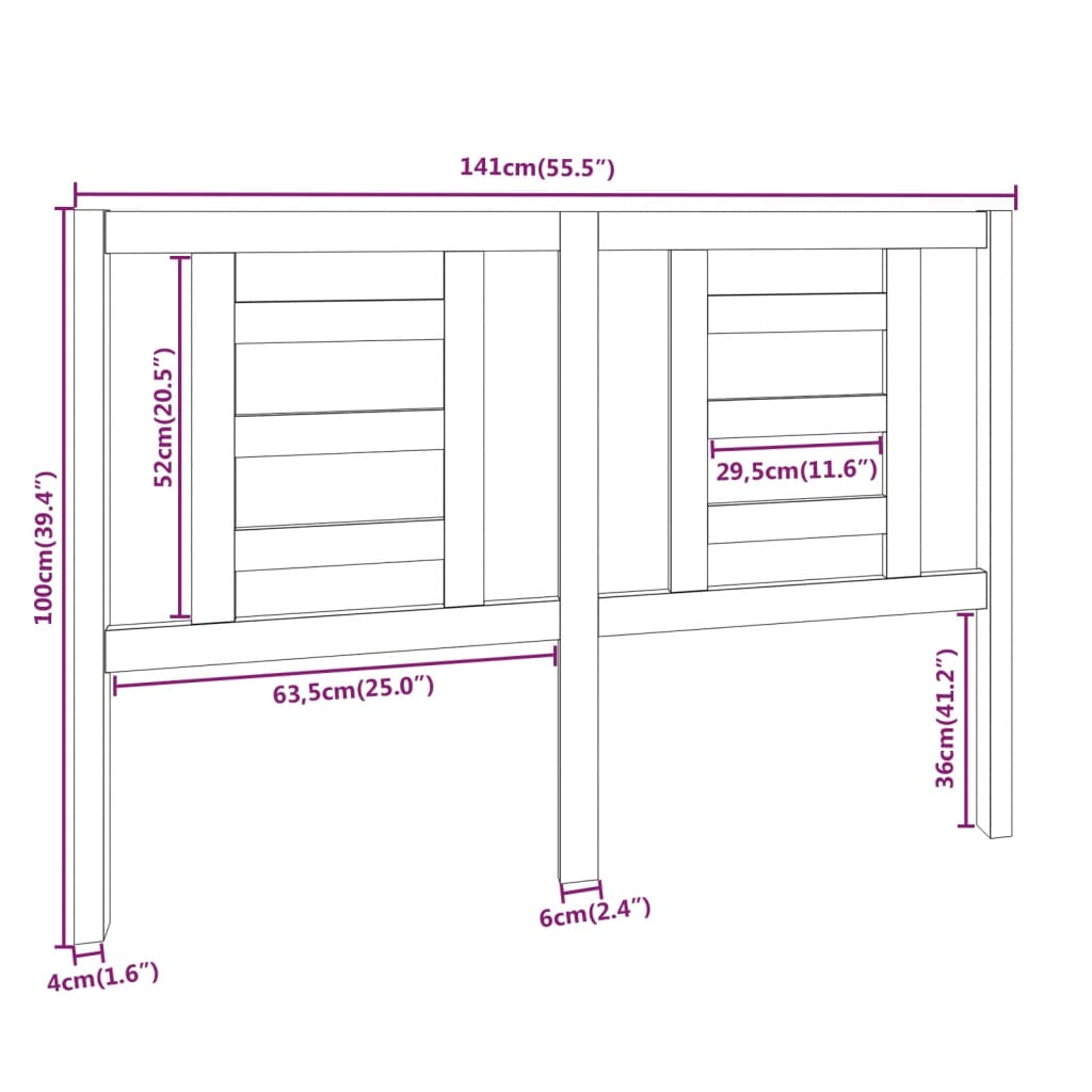 vidaXL Cabeceira de cama 141x4x100 cm pinho maciço cinzento