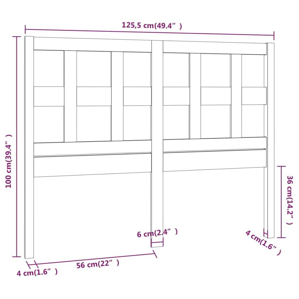 vidaXL Cabeceira de cama 125,5x4x100 cm pinho maciço cinzento