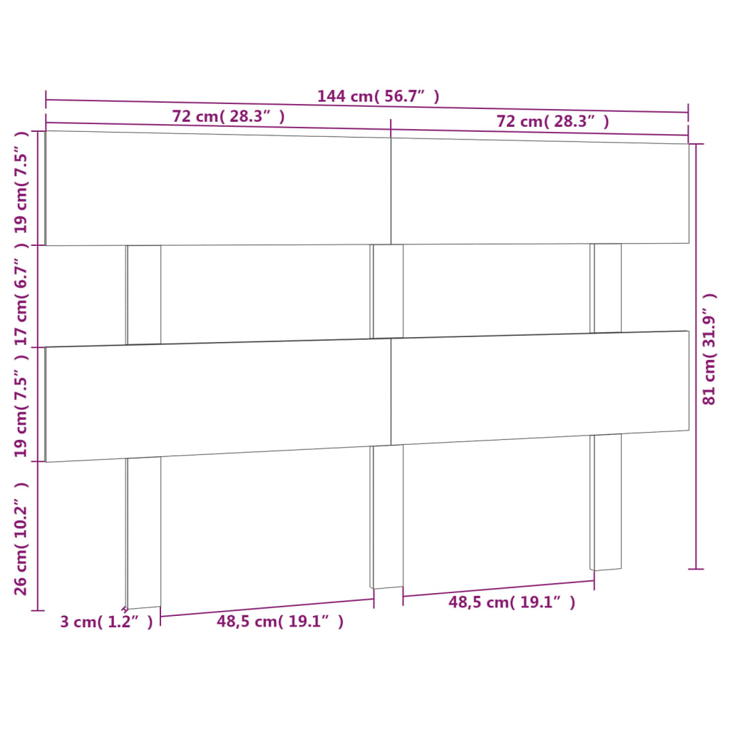 vidaXL Cabeceira de cama 144x3x81 cm pinho maciço