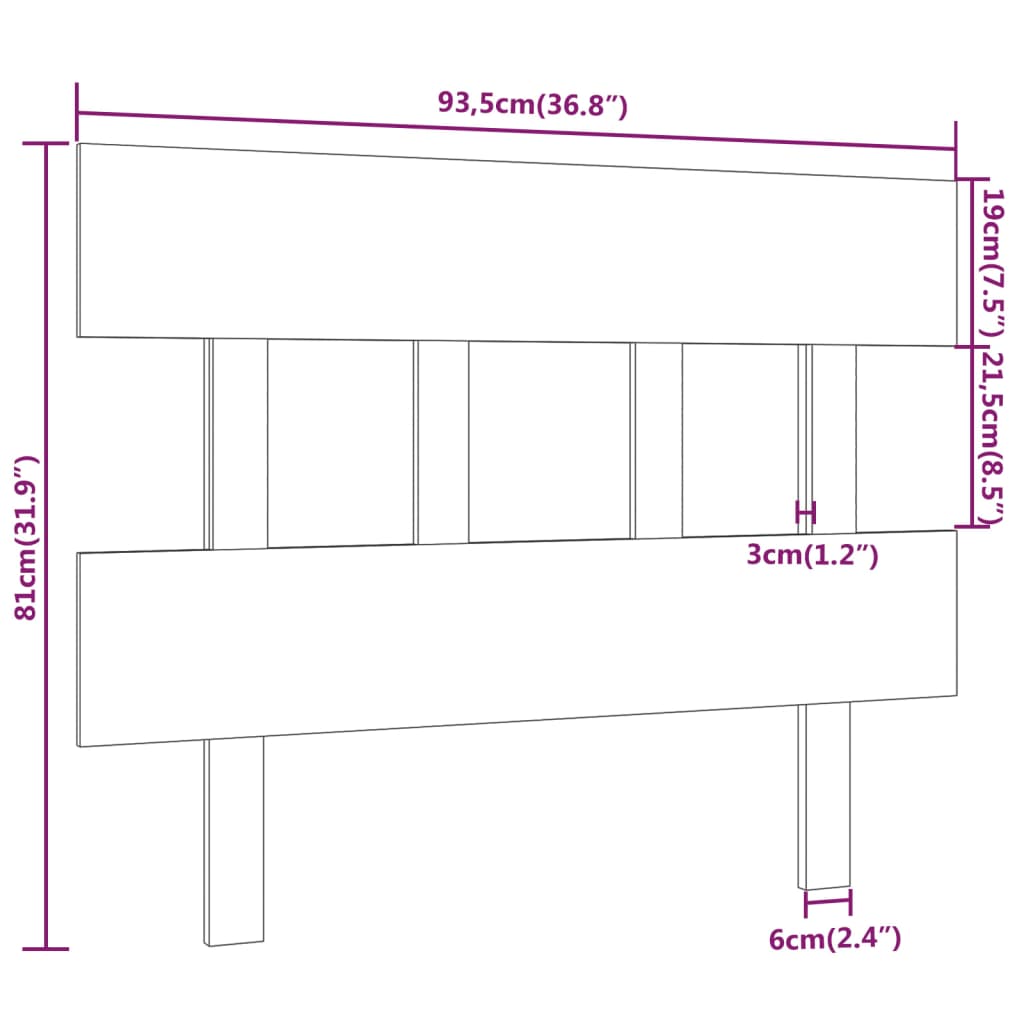 vidaXL Cabeceira de cama 93,5x3x81 cm madeira de pinho maciça